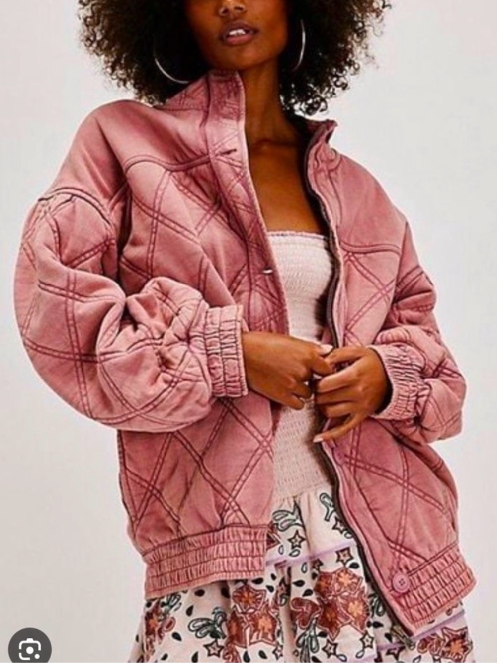 Free People Juno Quilted Bomber Jacket in muted Pink